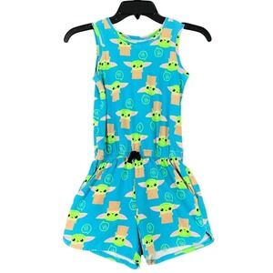 Star Wars Spotted Zebra Girls 8 Baby Yoda Romper Blue‎ Sleeveless Playwear Cute